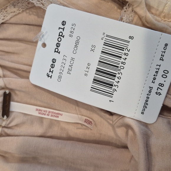 XS/S Free People Golden Hour Lace Detail Embroidered Floral Top in Peach Combo - Picture 6 of 10